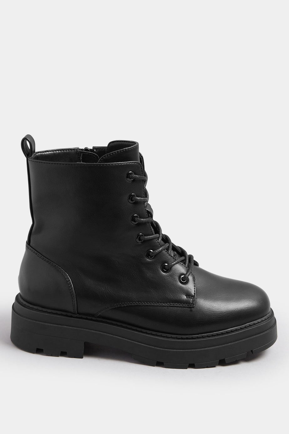 Yours Black Faux Leather Chunky Lace Up Boots In Extra Wide EEE Fit