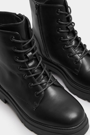 Yours Black Faux Leather Chunky Lace Up Boots In Extra Wide EEE Fit