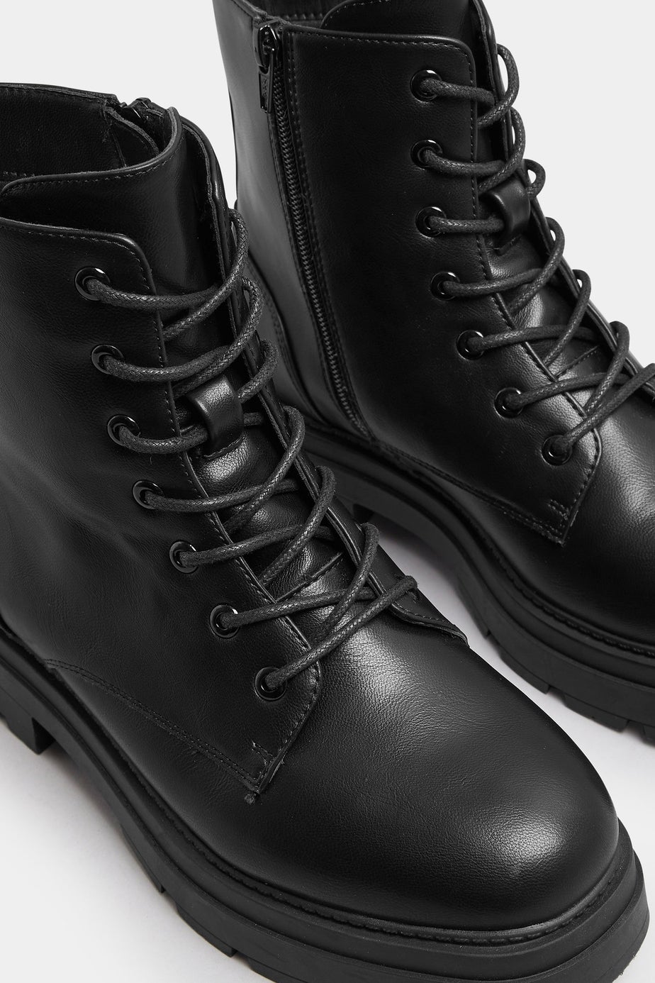 Yours Black Faux Leather Chunky Lace Up Boots In Extra Wide EEE Fit