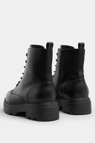 Yours Black Faux Leather Chunky Lace Up Boots In Extra Wide EEE Fit