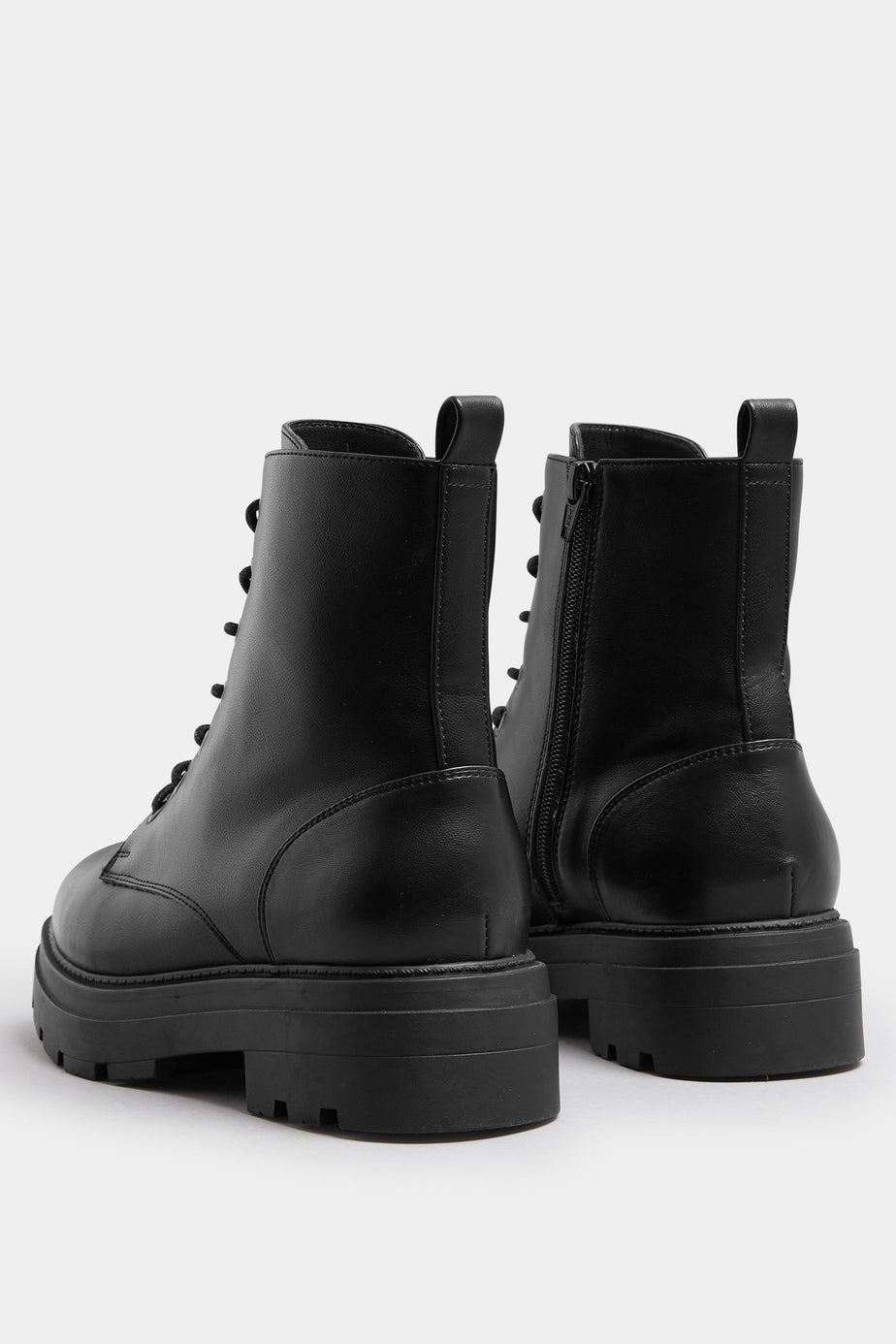 Yours Black Faux Leather Chunky Lace Up Boots In Extra Wide EEE Fit