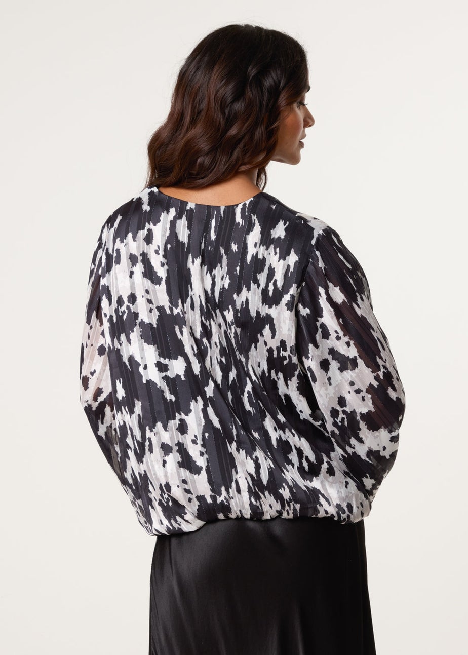 Blue Vanilla Black Metallic V Neck Bubble Hem Blouse