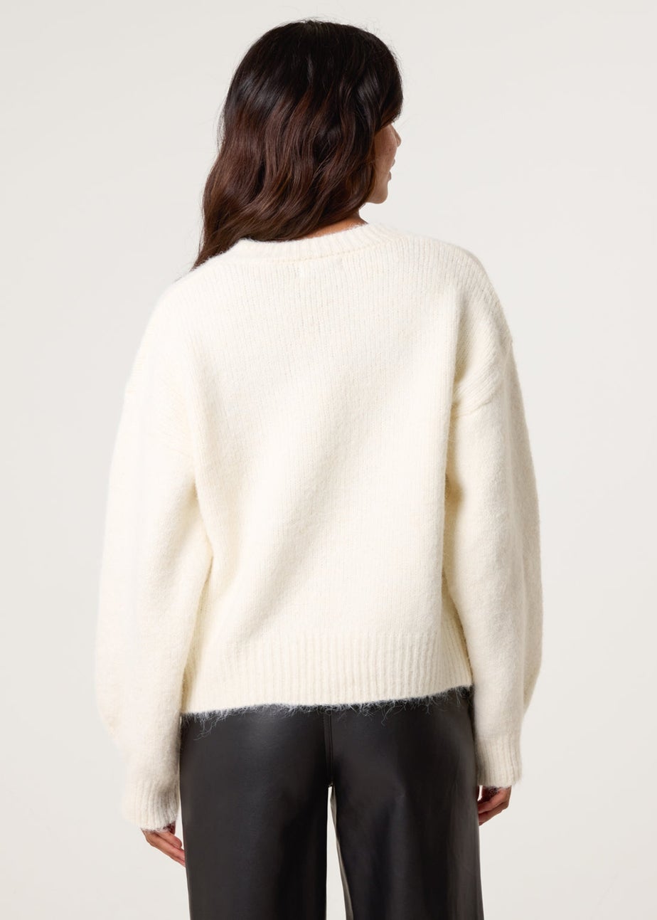 Blue Vanilla Ivory Diamante Sequin Brochure Button Front Cardigan