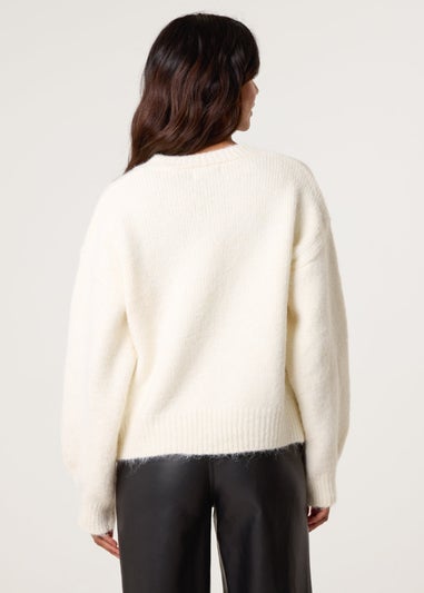 Blue Vanilla Ivory Diamante Sequin Brochure Button Front Cardigan