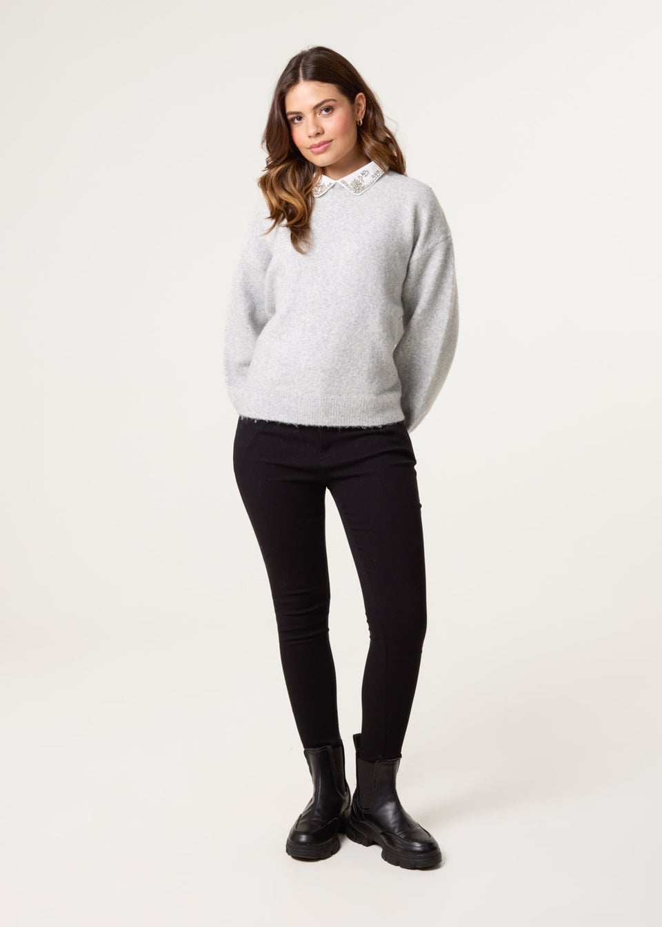 Blue Vanilla Grey Peter Pan Embellished Jumper