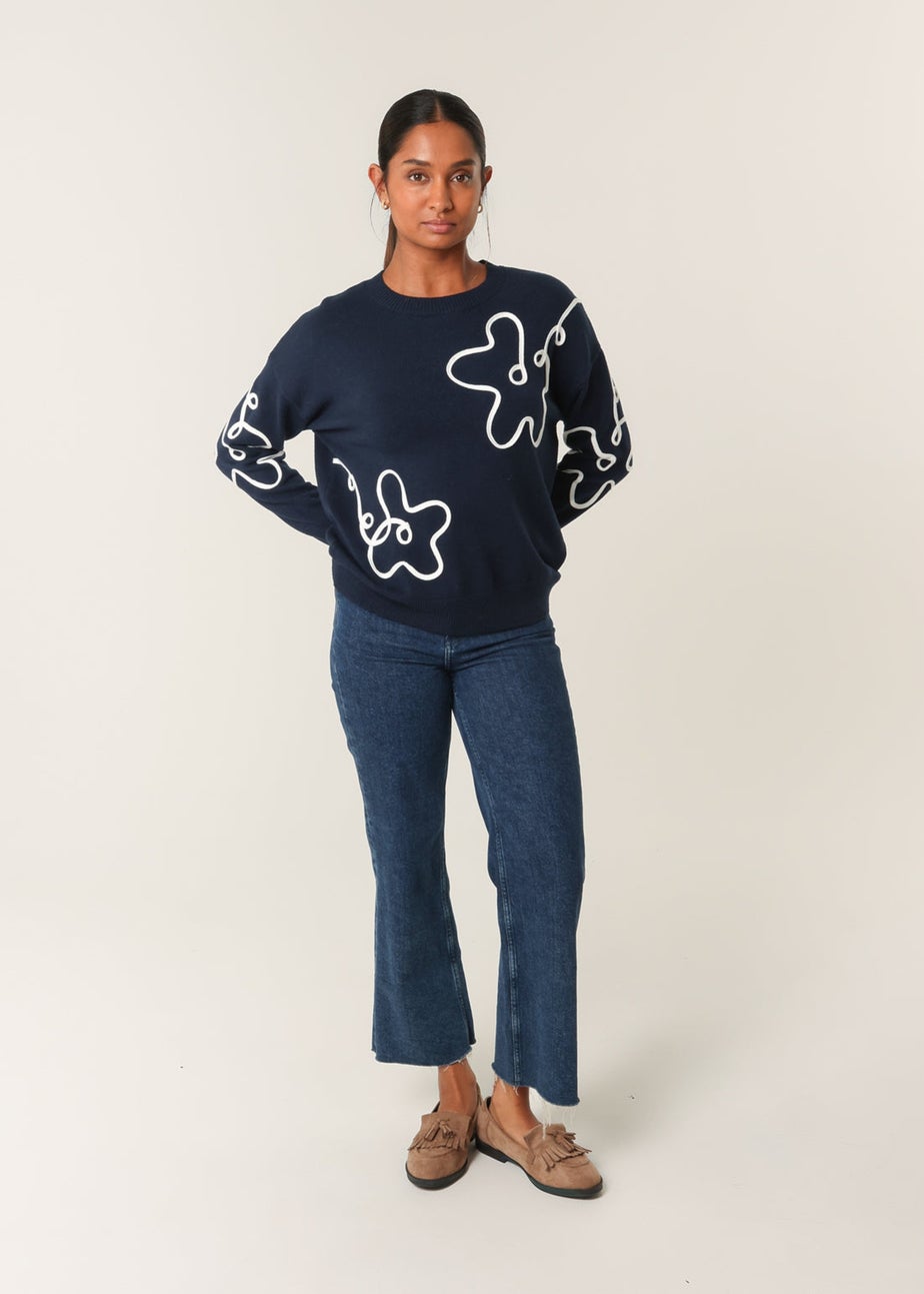 Blue Vanilla Navy Floral Pattern Sweater