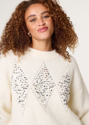 Blue Vanilla Ivory Diamond Sequin Jumper