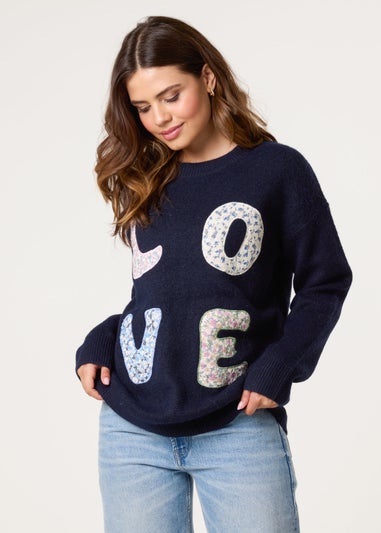 Blue Vanilla Navy Embroidered Love Design Jumper