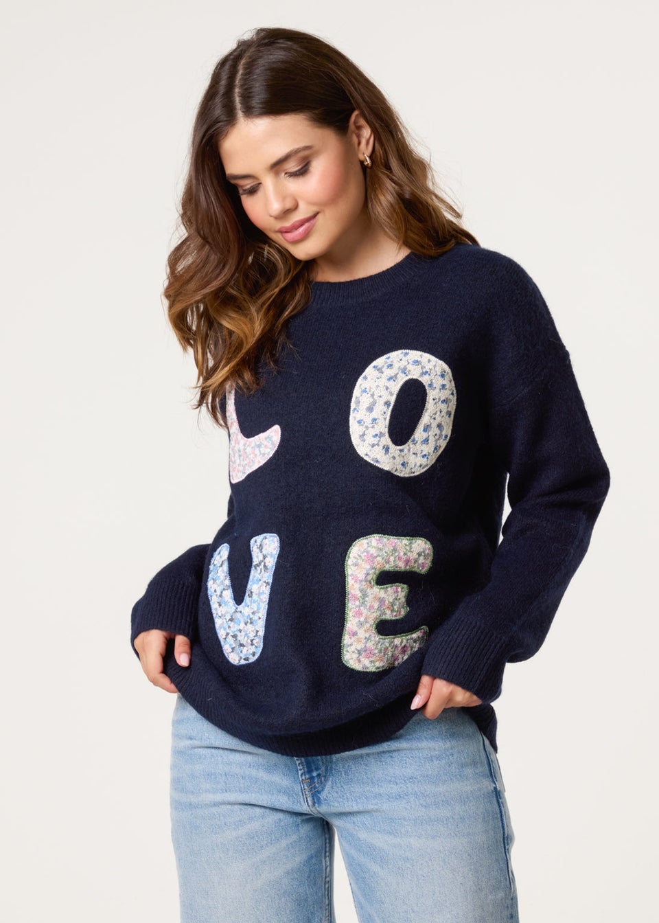Blue Vanilla Navy Embroidered Love Design Jumper