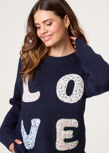 Blue Vanilla Navy Embroidered Love Design Jumper