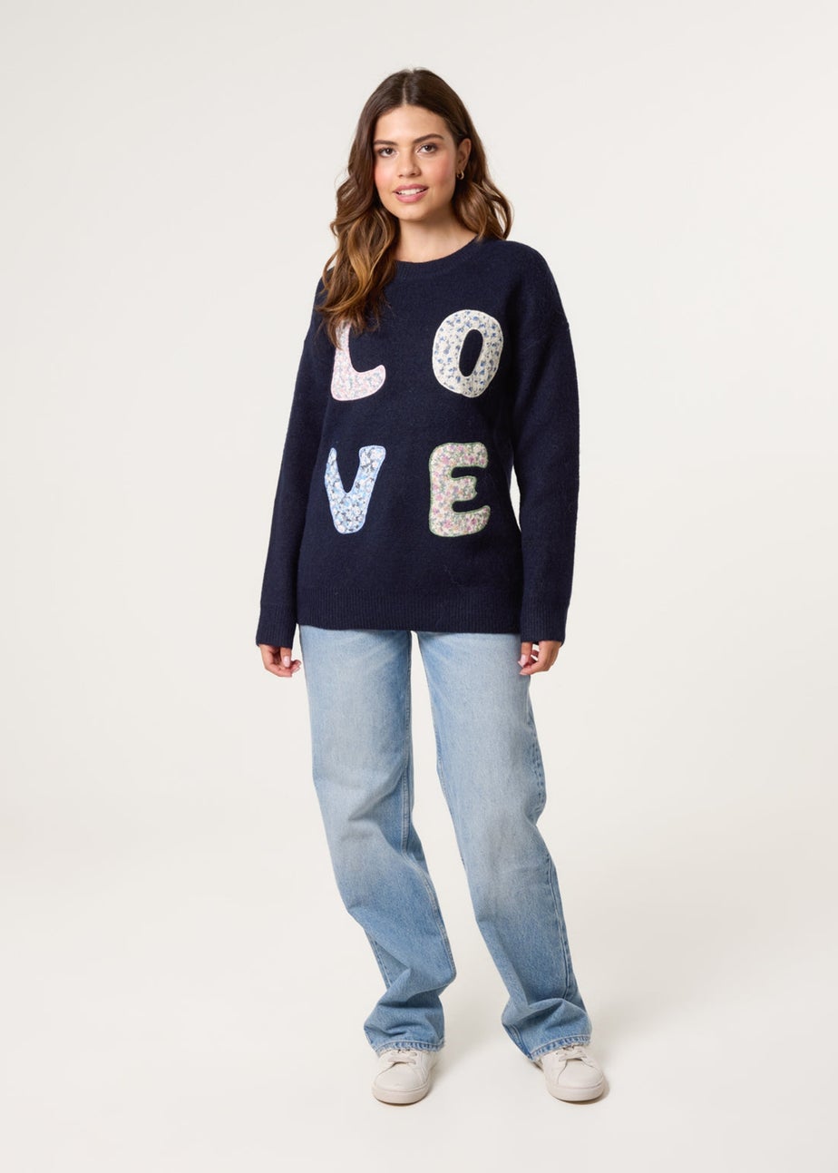 Blue Vanilla Navy Embroidered Love Design Jumper