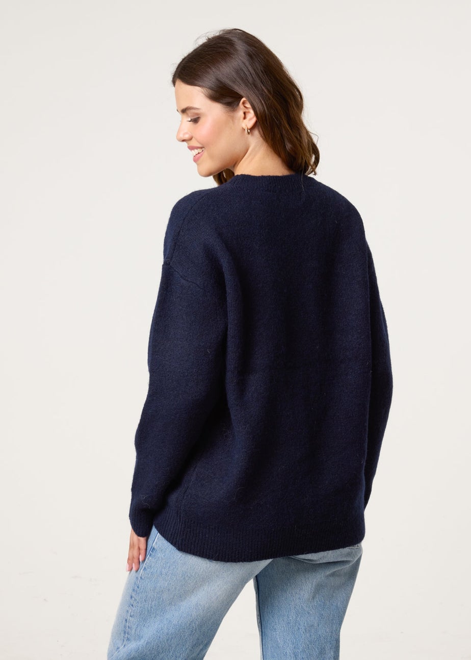 Blue Vanilla Navy Embroidered Love Design Jumper