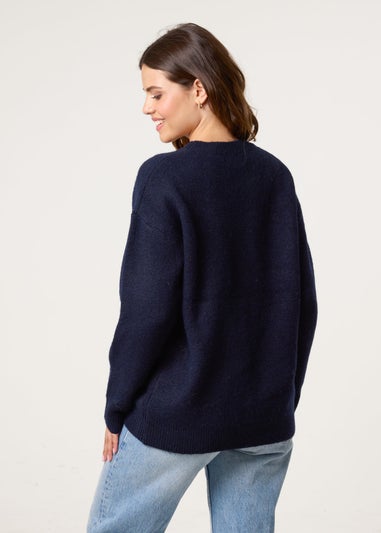 Blue Vanilla Navy Embroidered Love Design Jumper