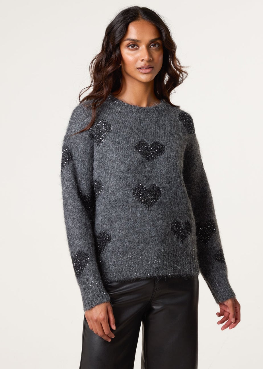 Blue Vanilla Grey Jumper With Sparkly Hearts
