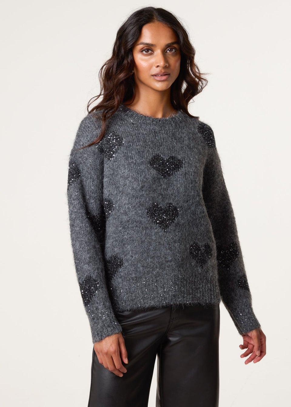 Blue Vanilla Grey Jumper With Sparkly Hearts