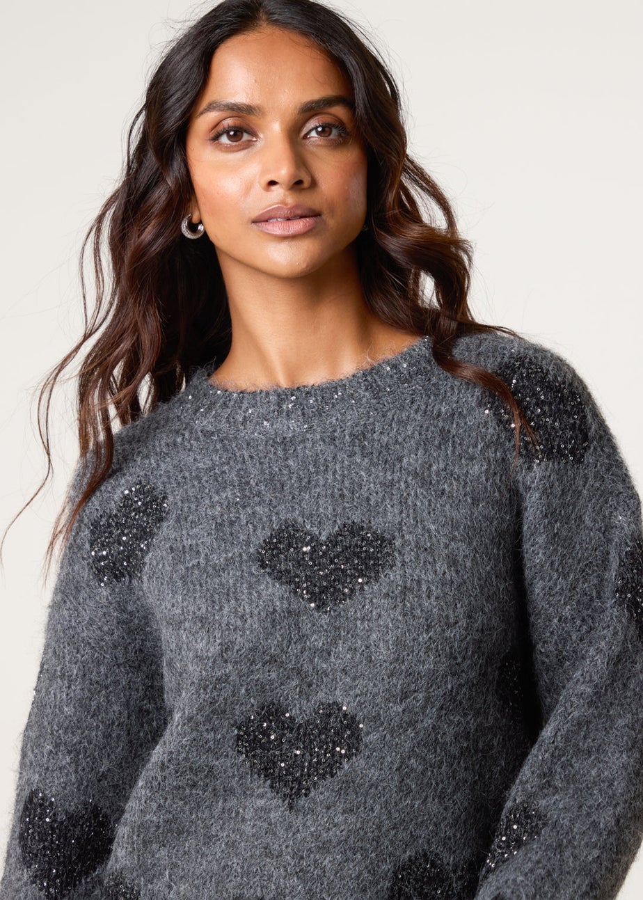 Blue Vanilla Grey Jumper With Sparkly Hearts