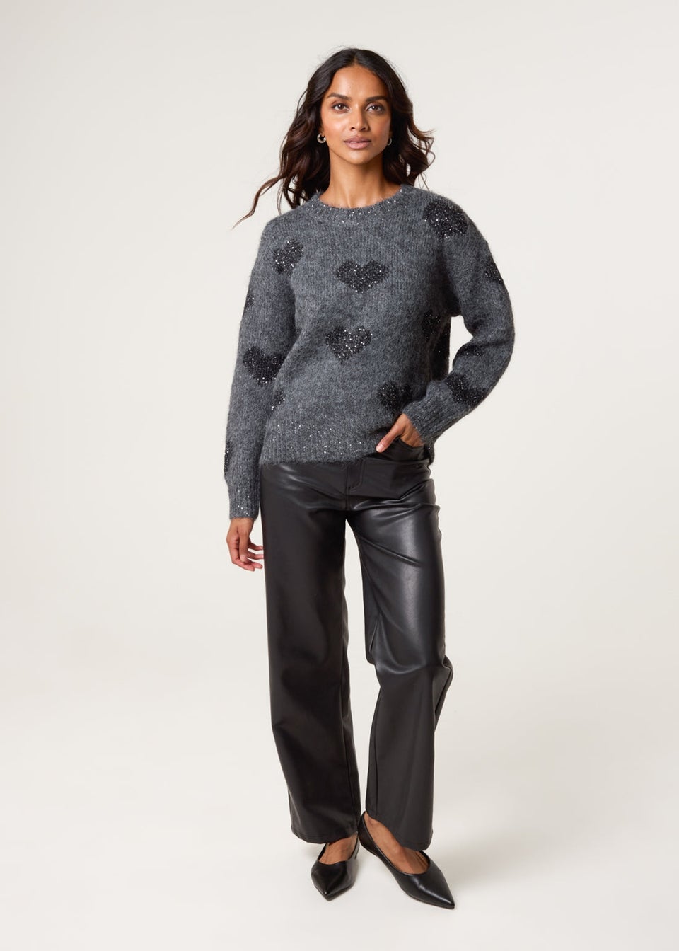 Blue Vanilla Grey Jumper With Sparkly Hearts