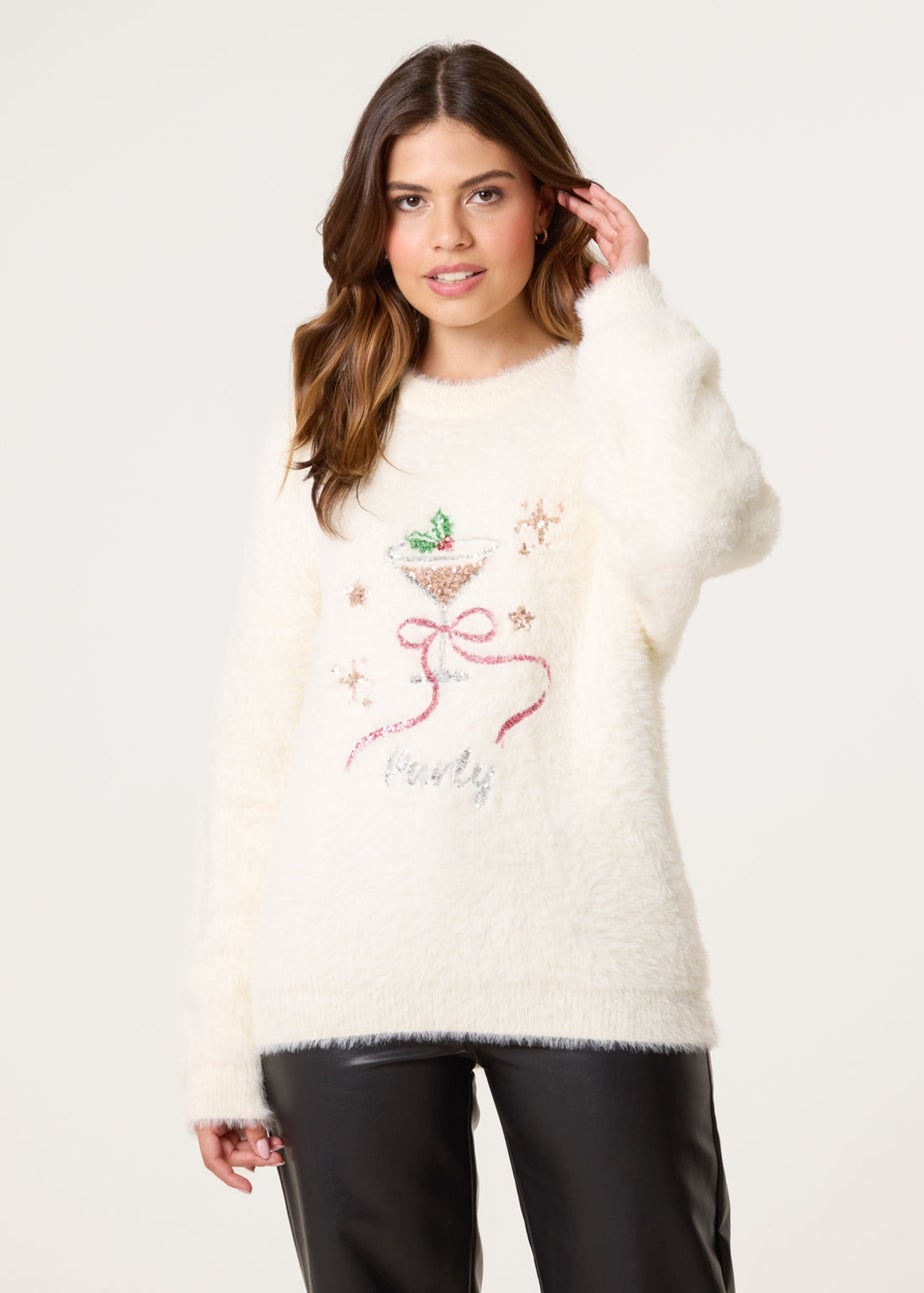 Blue Vanilla Ivory Christmas Cocktail Sequin Jumper