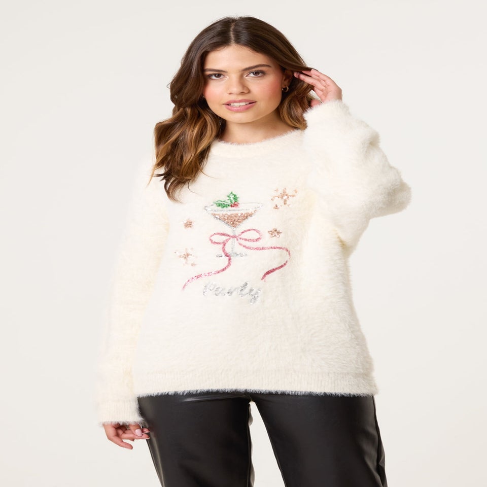 Blue Vanilla Ivory Christmas Cocktail Sequin Jumper