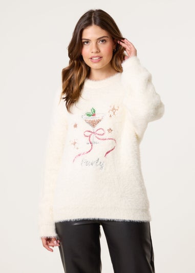 Blue Vanilla Ivory Christmas Cocktail Sequin Jumper