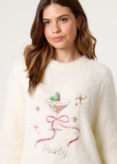 Blue Vanilla Ivory Christmas Cocktail Sequin Jumper