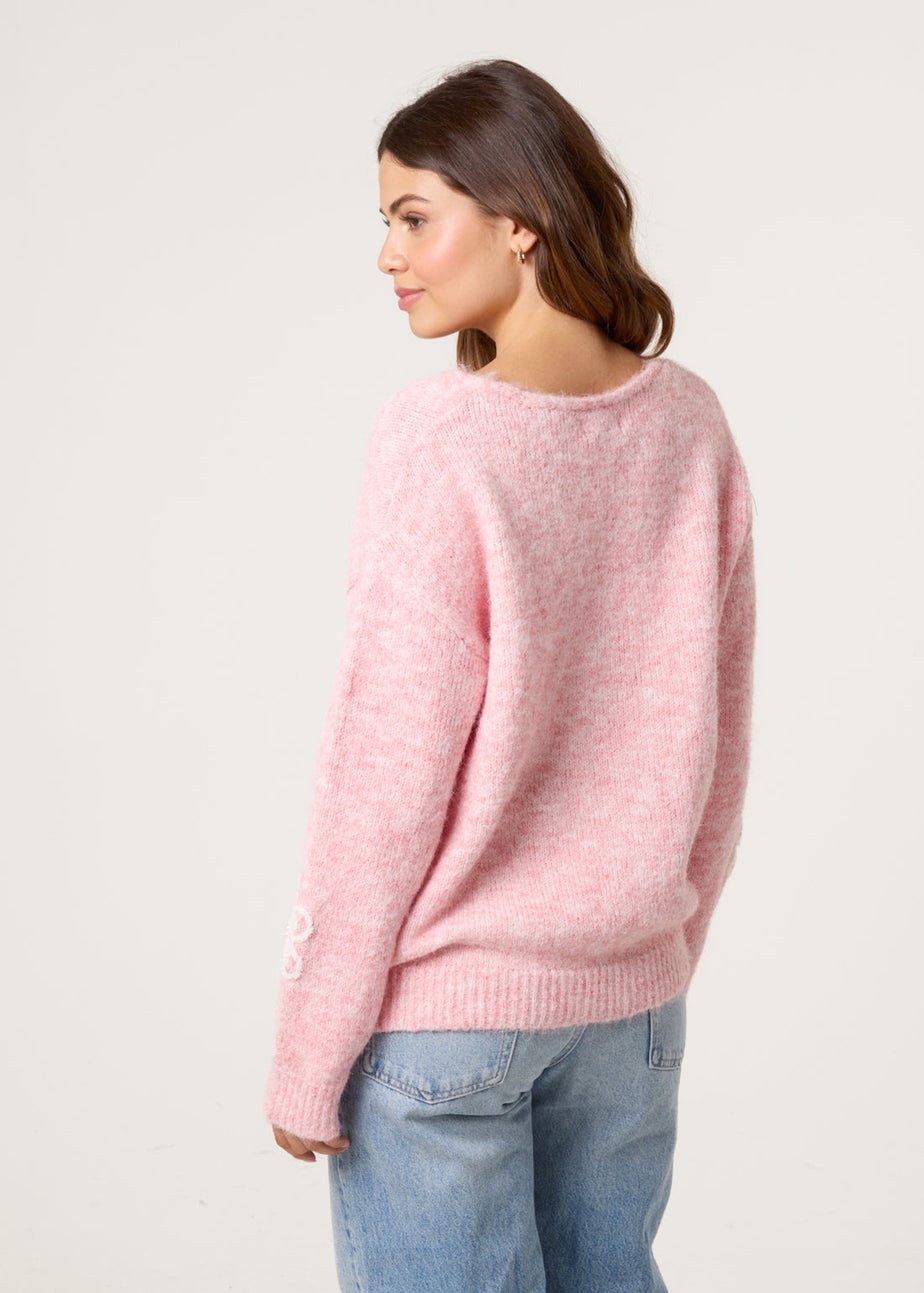 Blue Vanilla Pink V Neck Flower And Pearl Jumper