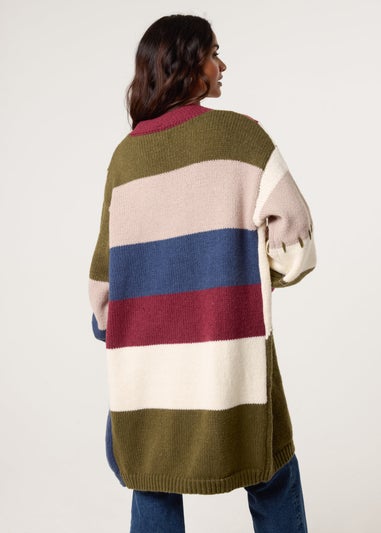 Blue Vanilla Navy Blanket Stitch Detailed Colourblock Cardigan