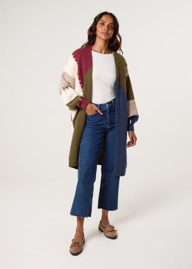 Blue Vanilla Navy Blanket Stitch Detailed Colourblock Cardigan