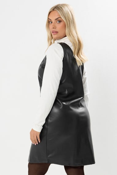 Yours Curve Black Faux Leather Pinafore Dress