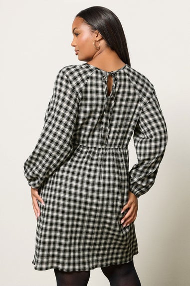 Yours Curve Black Check Textured Smock Dress