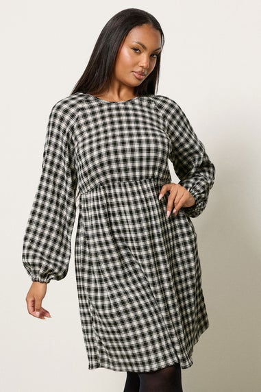 Yours Curve Black Check Textured Smock Dress