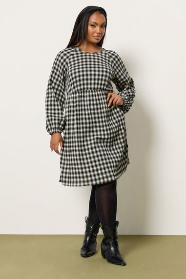 Yours Curve Black Check Textured Smock Dress