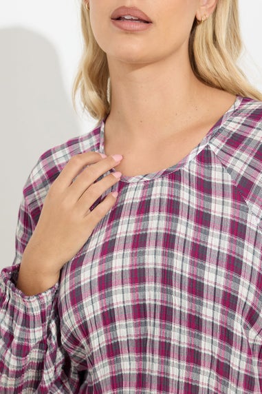 Yours Curve Pink Check Textured Smock Dress
