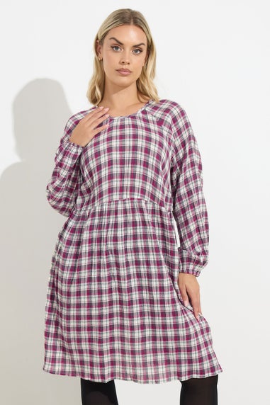 Yours Curve Pink Check Textured Smock Dress