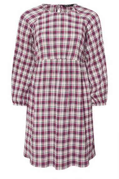 Yours Curve Pink Check Textured Smock Dress