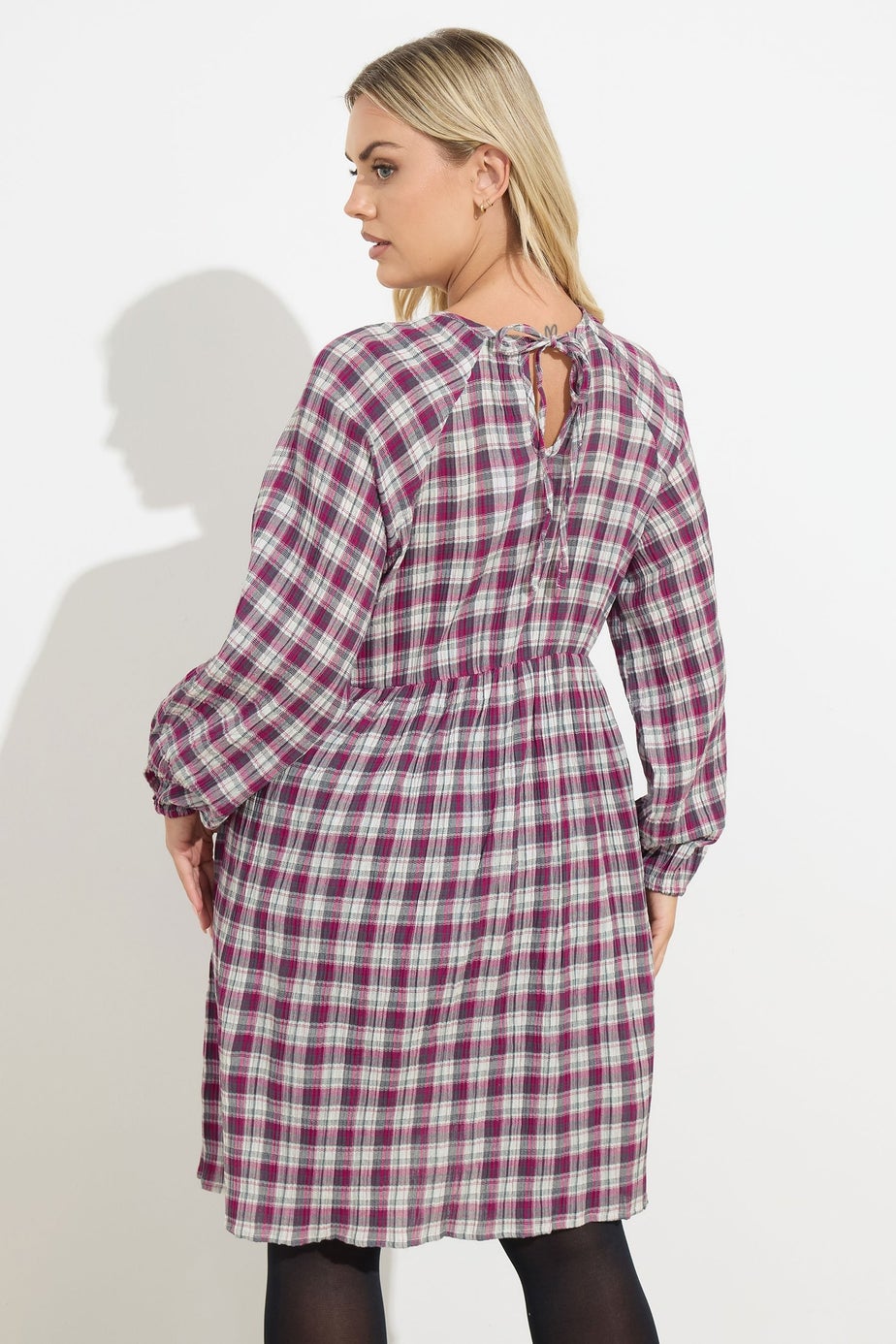 Yours Curve Pink Check Textured Smock Dress