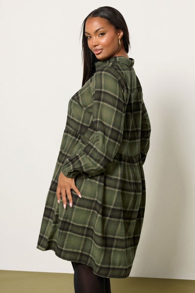 Yours Curve Khaki Green Check Shirt Dress
