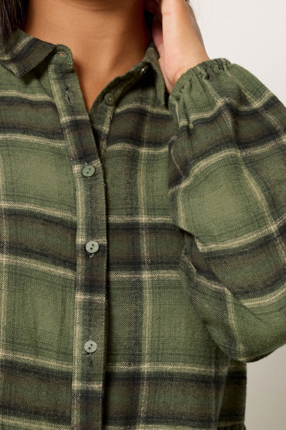Yours Curve Khaki Green Check Shirt Dress