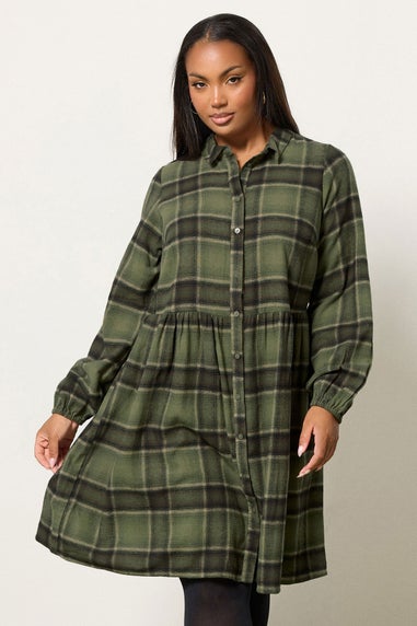 Yours Curve Khaki Green Check Shirt Dress