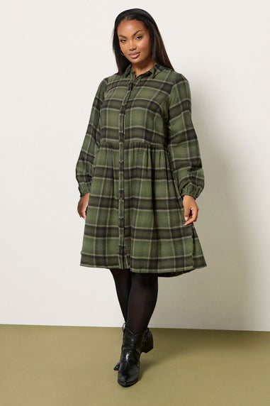Yours Curve Khaki Green Check Shirt Dress