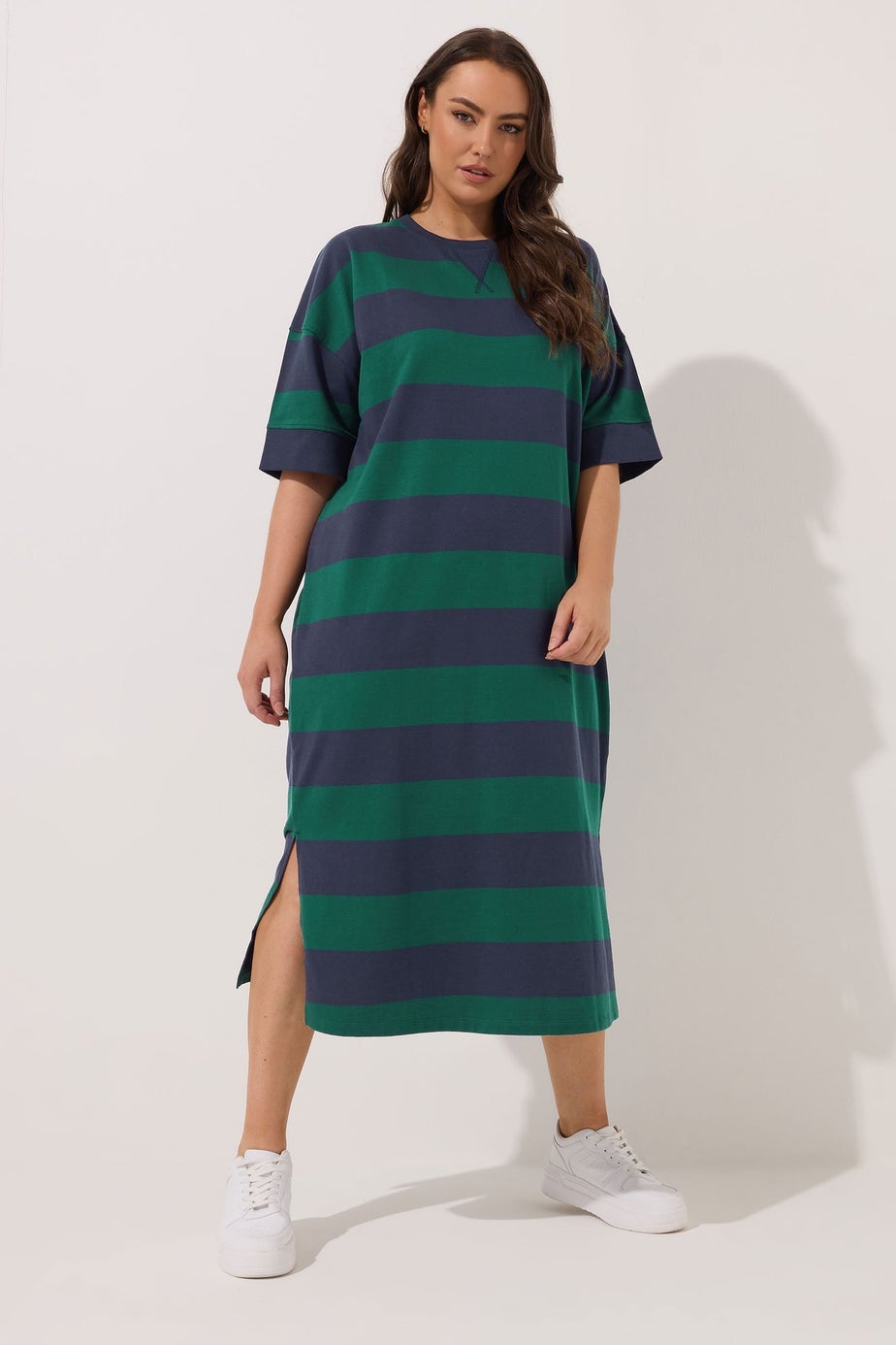 Yours Curve Green Stripe Heavyweight Throw On Dress