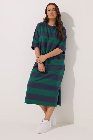 Yours Curve Green Stripe Heavyweight Throw On Dress