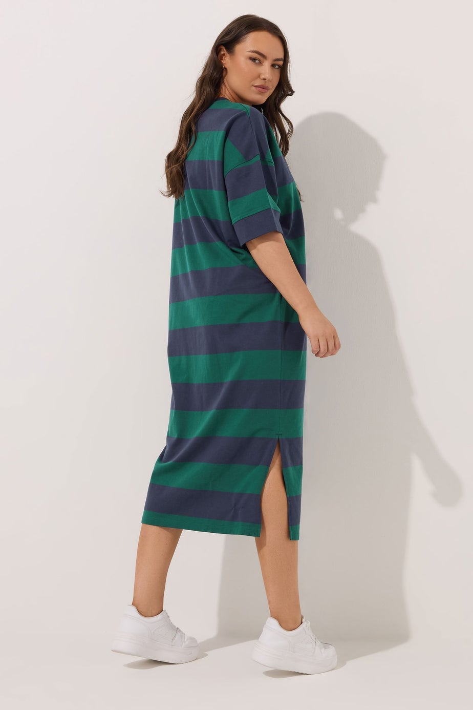 Yours Curve Green Stripe Heavyweight Throw On Dress