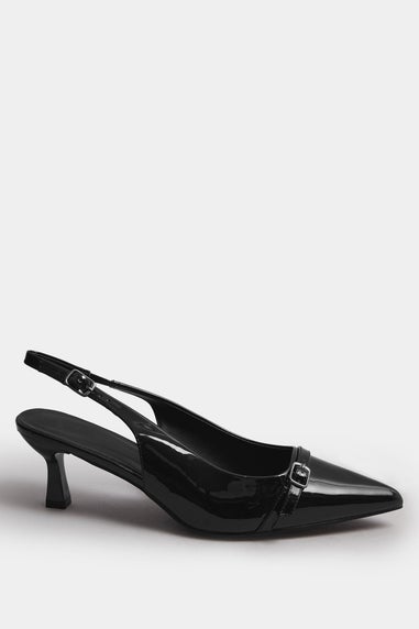 Yours Black Buckle Slingback Court Shoes In Extra Wide EEE Fit