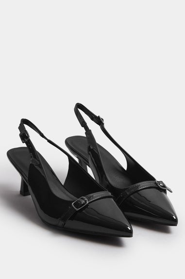 Yours Black Buckle Slingback Court Shoes In Extra Wide EEE Fit