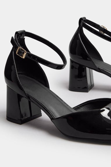 Yours Black Patent Block Mary Jane Heels In Extra Wide EEE Fit
