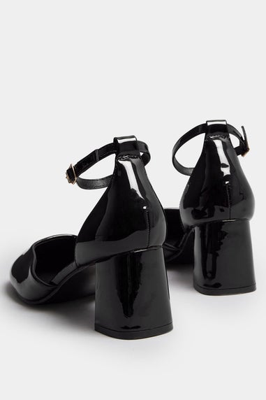 Yours Black Patent Block Mary Jane Heels In Extra Wide EEE Fit
