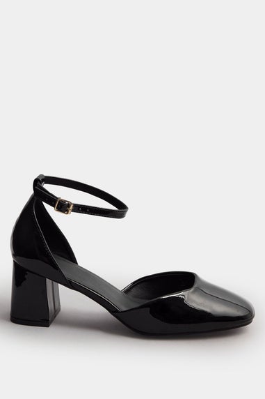 Yours Black Patent Block Mary Jane Heels In Extra Wide EEE Fit