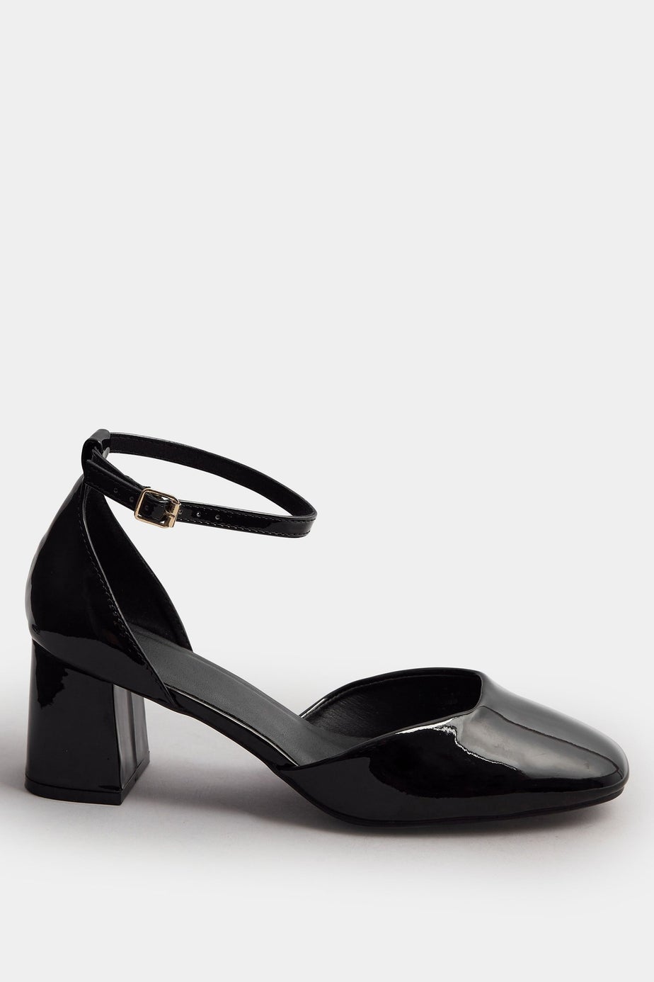 Yours Black Patent Block Mary Jane Heels In Extra Wide EEE Fit