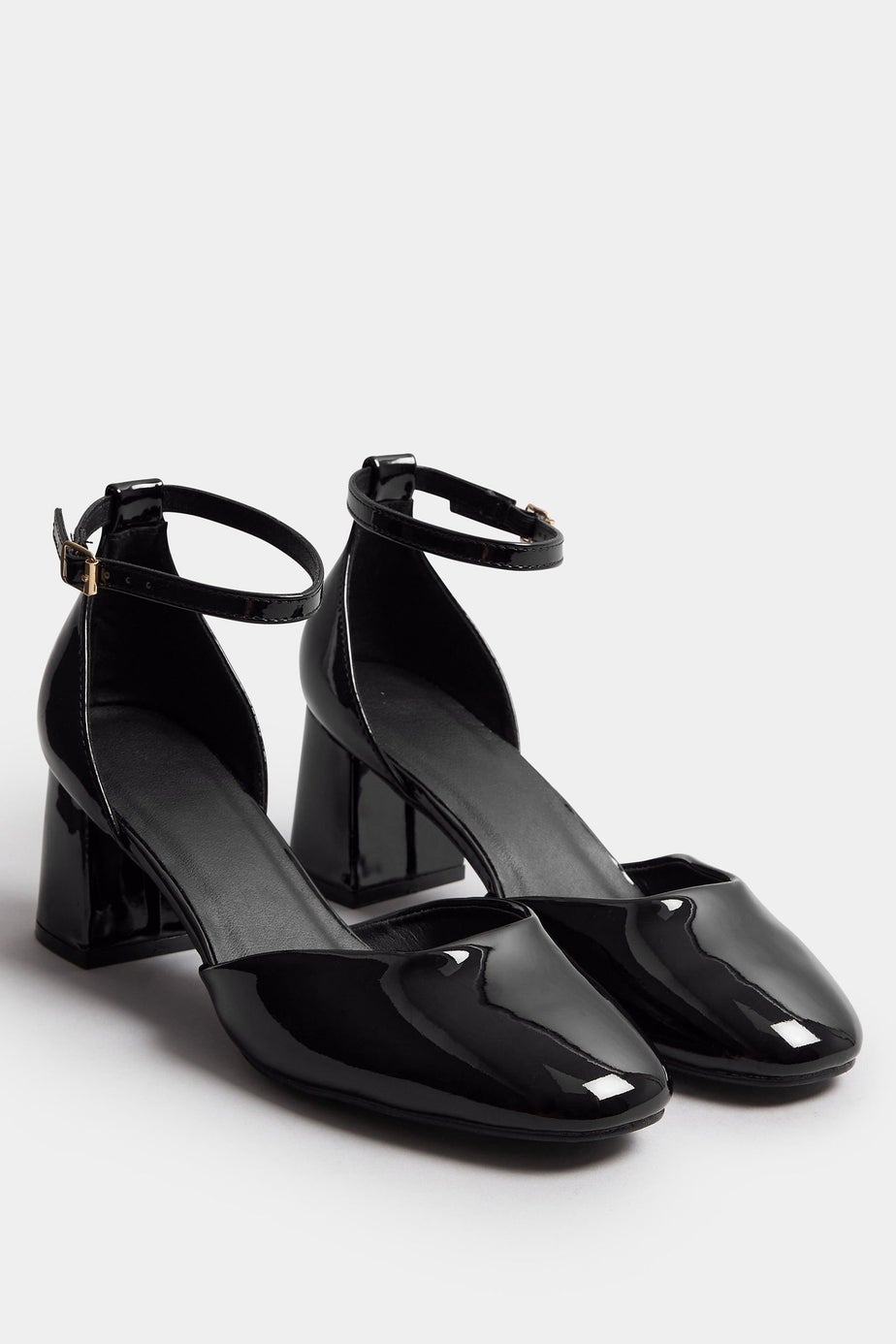 Yours Black Patent Block Mary Jane Heels In Extra Wide EEE Fit